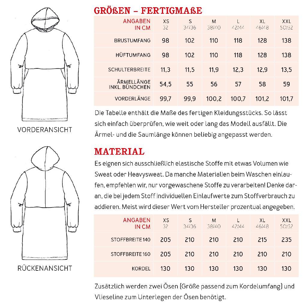 Papierschnittmuster Sweatkleid mit Kapuze Frau Sadie XS-XXL